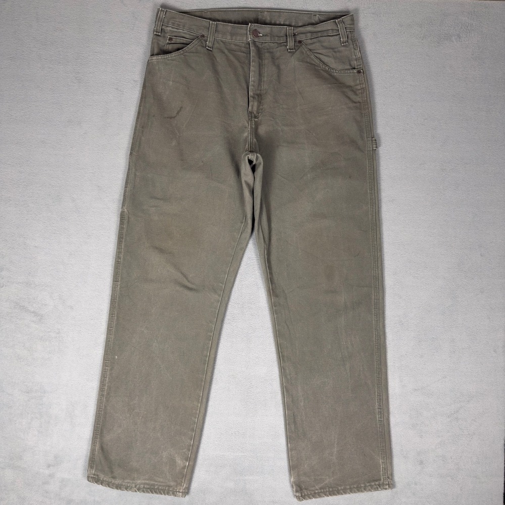 Dickies 1939RMS Relaxed Fit Carpenter Pants Olive Green Gray Duck Canvas 36x32